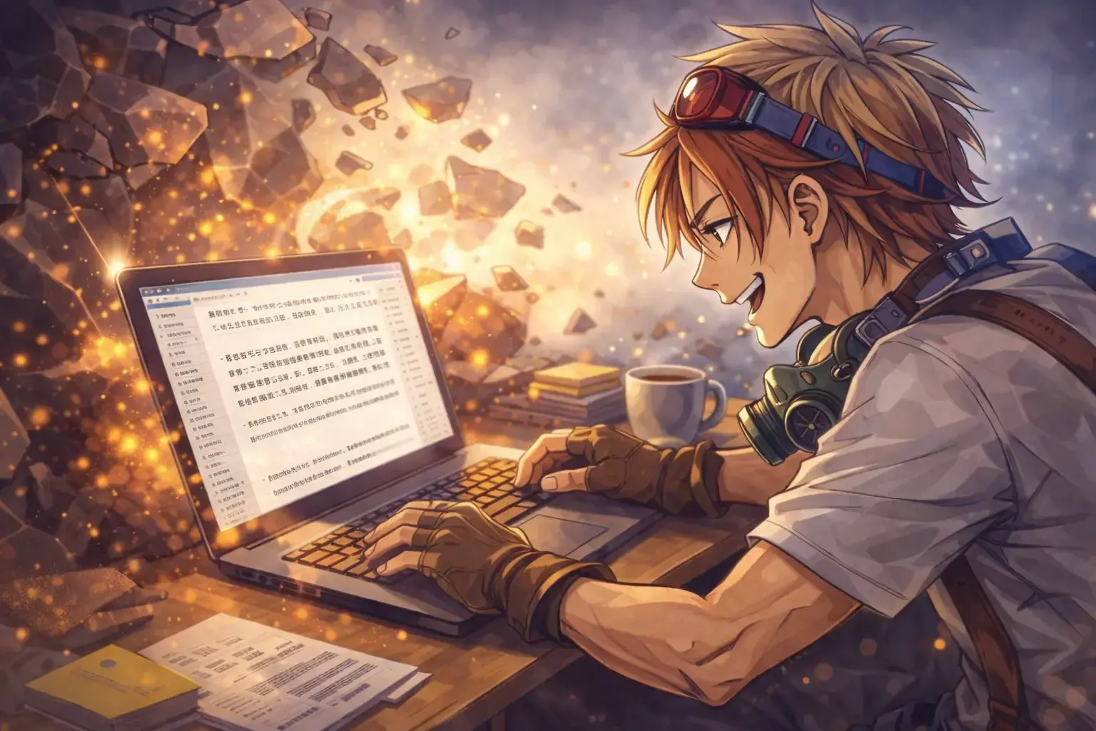 記事作成の壁を楽勝で突破して執筆しているイメージ