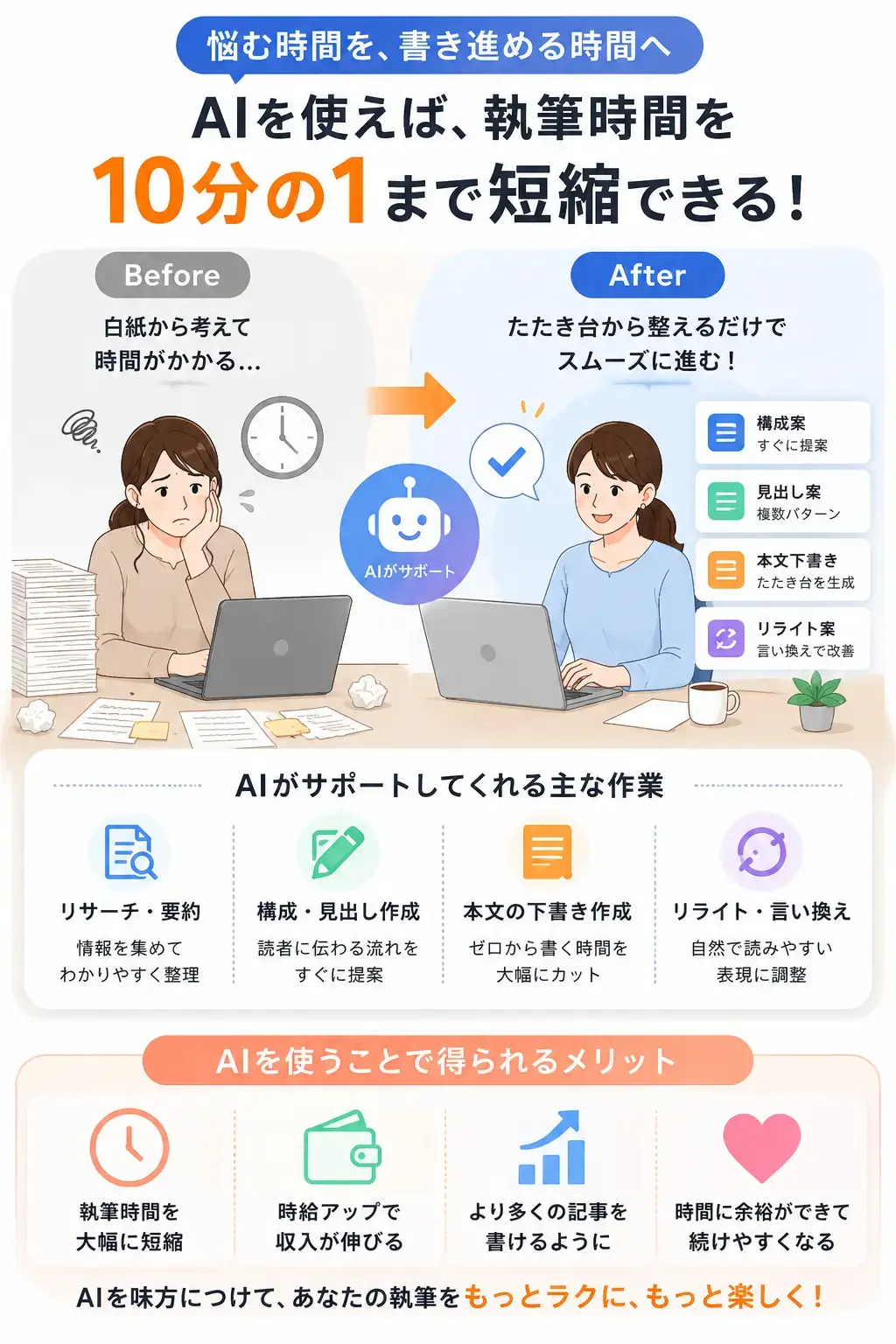 AIを使って執筆時間を短縮するビフォーアフター画像
