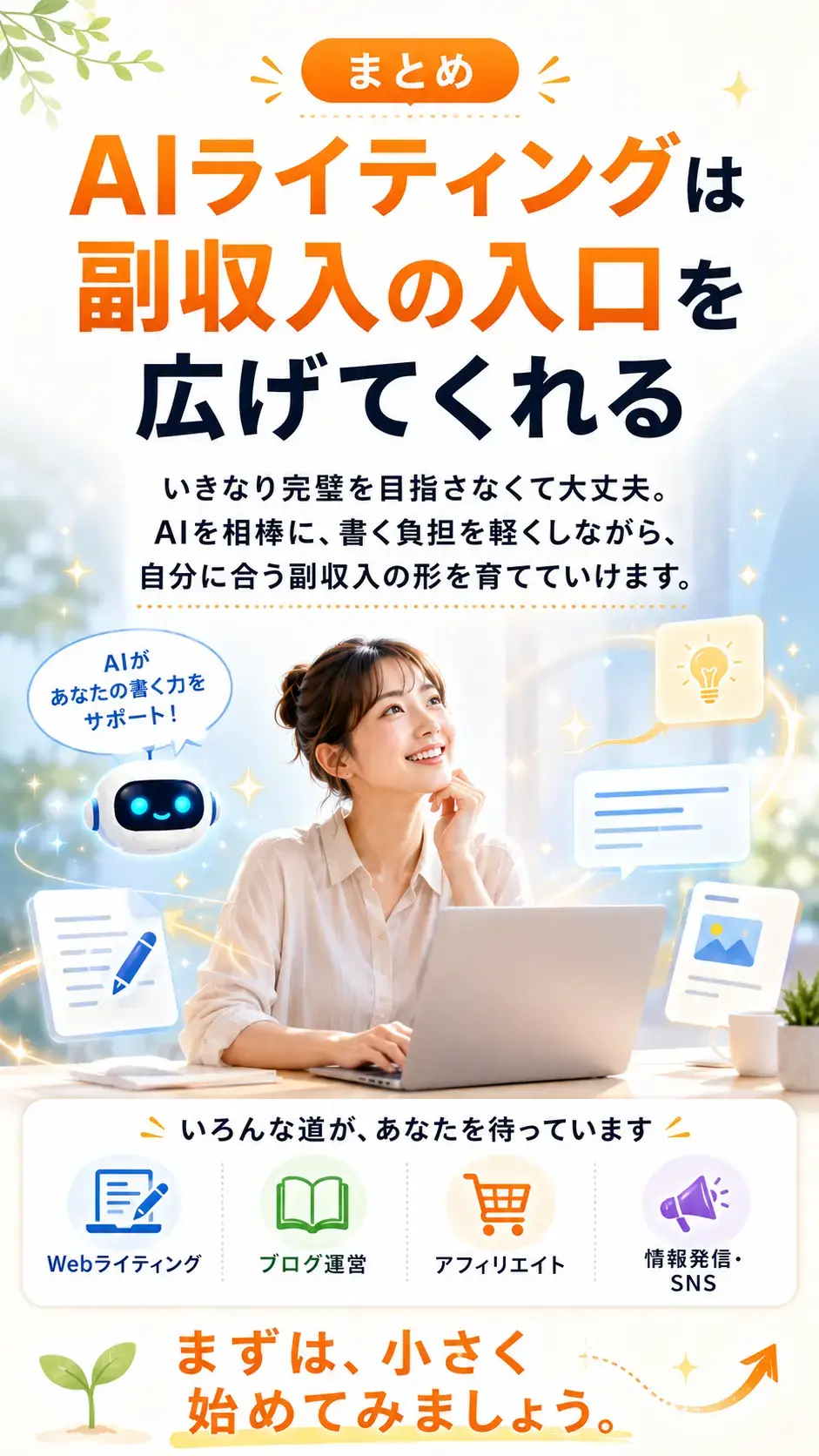 AIライティングで副収入の入口を広げるイメージ